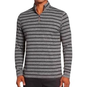 Robert Graham 1/4 Zip Performance Top Black Grey Stripes Mens Size Small